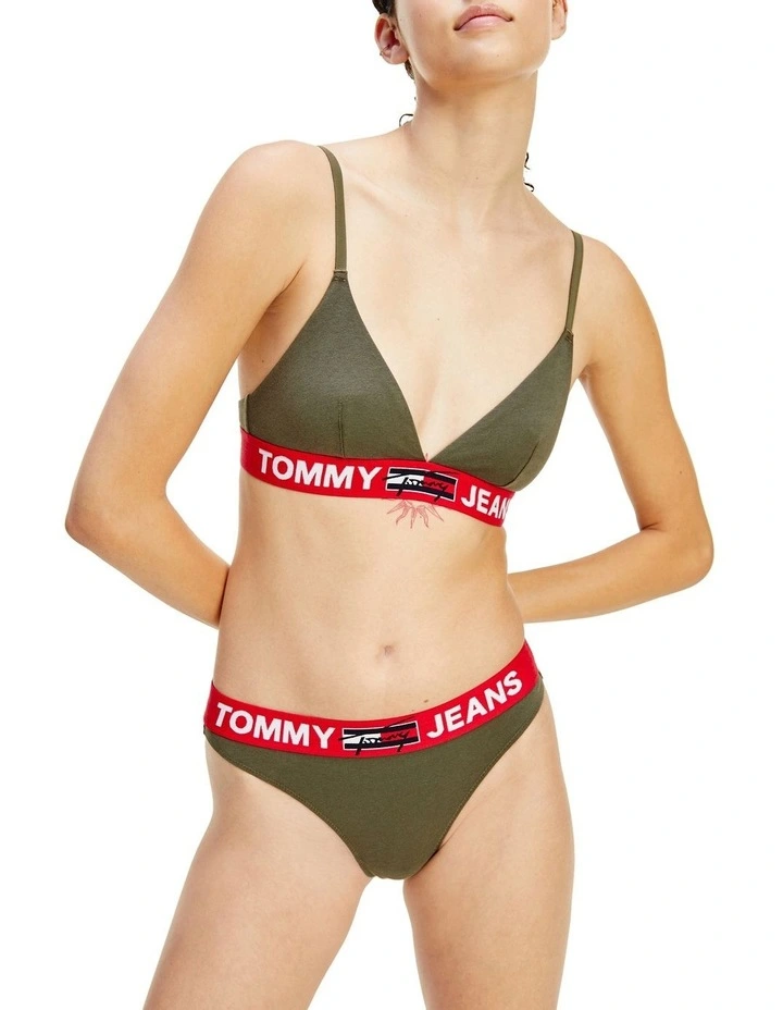 Brand new β€οΈ Tommy Hilfiger Logo Contrast Waistband Thong Brief In Army Green π