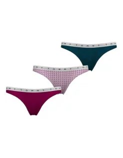 Outlet 🌟 Tommy Hilfiger Cotton Repeat Logo Waistband 🩴 Thongs Briefs 3 Pack In Multi ✔️